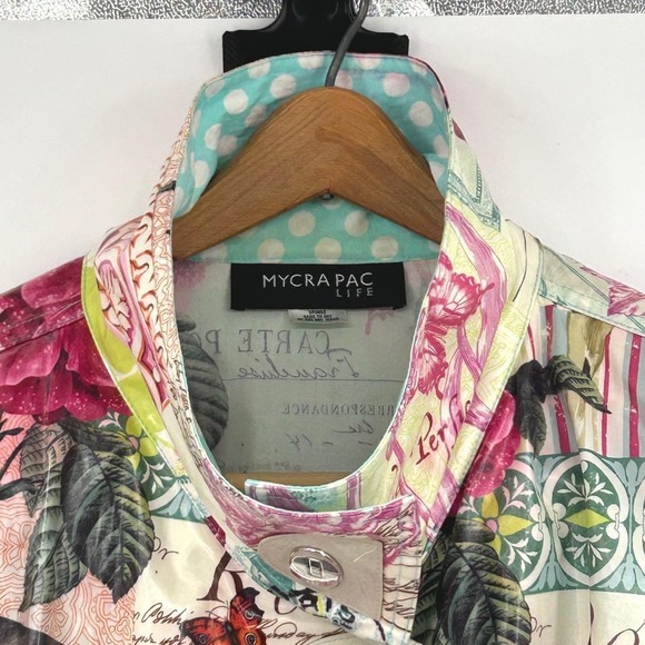 Mycra Pac Wms Rain Jacket 2X Multicolor Floral Botanical Postcard Art Travel - Picture 10 of 12